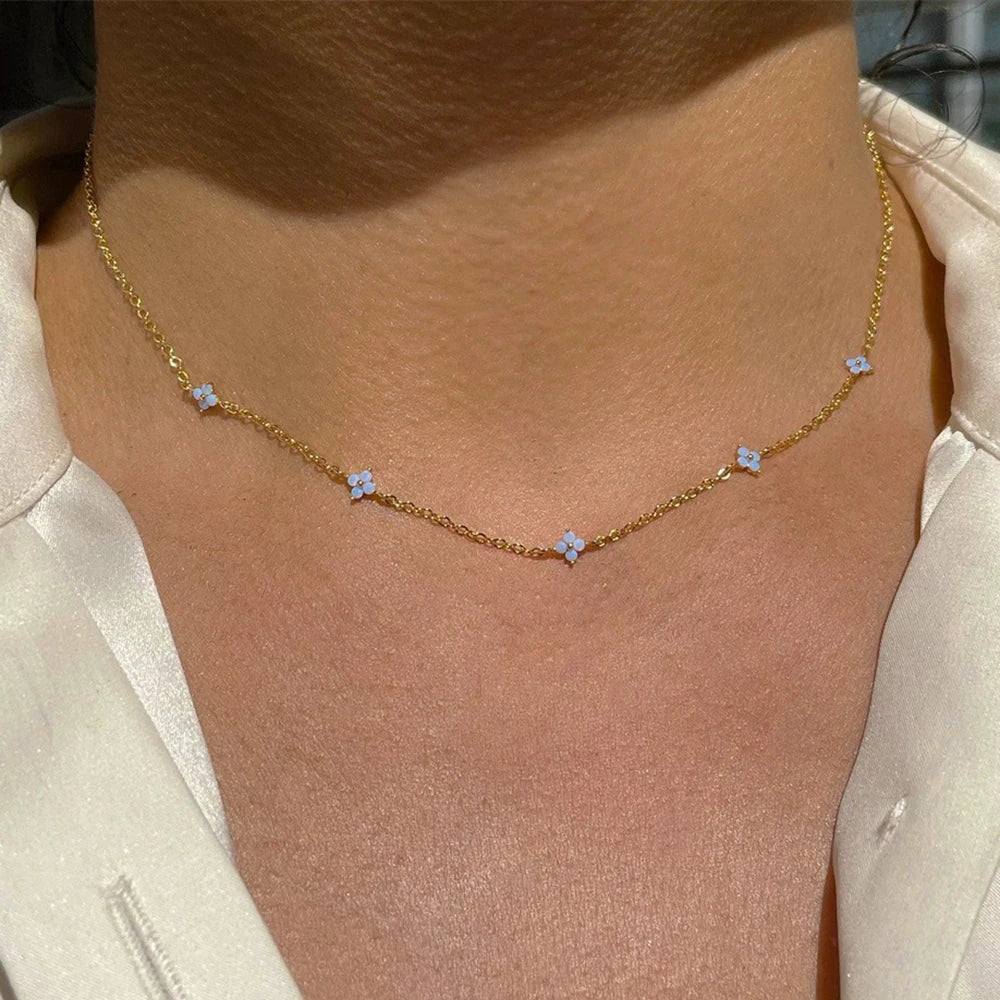 Four-Leaf Zircon Pendant Necklace – 18K Gold-Plated Stainless Steel, Exquisite Women's Jewelry Gift