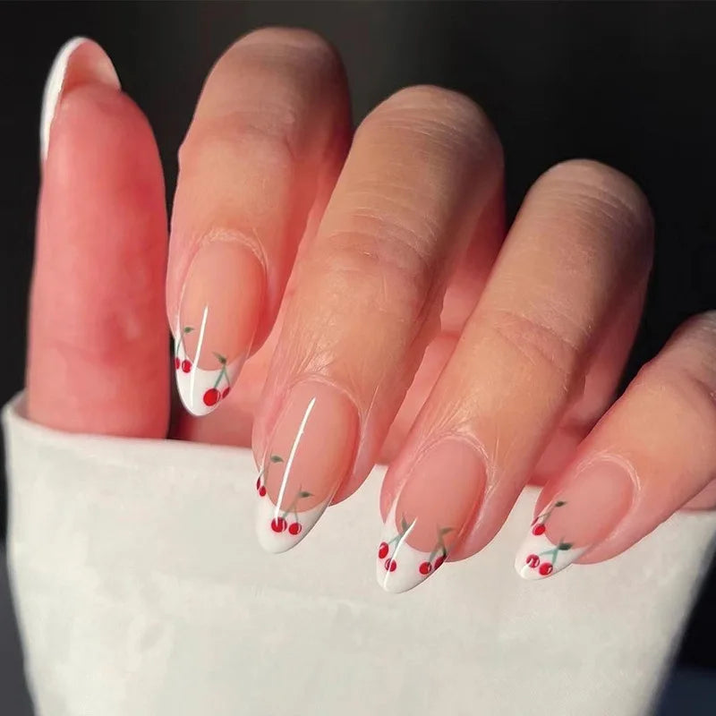 24pcs Long Almond French Tip Press-On Nails – Simple Full Cover Design