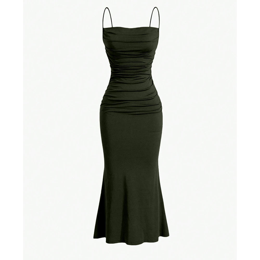 Mia Muse Women's Maxi Party Dress – Spaghetti Strap, Elegant Slim Fit, Multi-Color