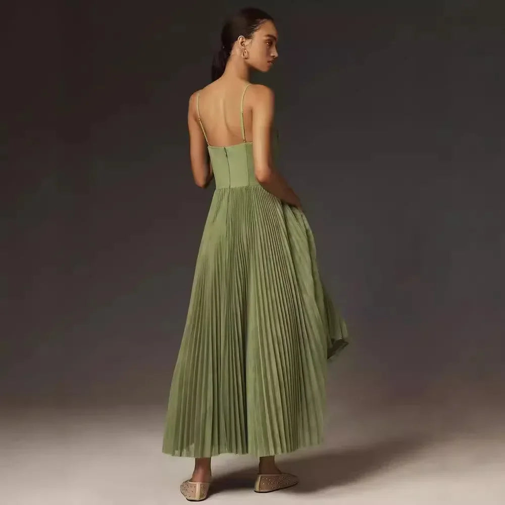 Women's Elegant Evening Gown – Open-Back, Deep V Neck, Slim Silhouette, Bridesmaid Perfect