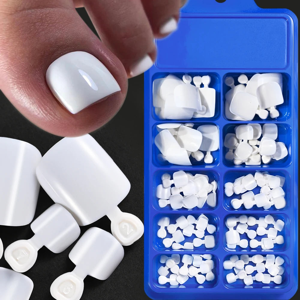 100pcs Natural White Press-On Toenails – Square Full Cover, Acrylic-Look False Nails