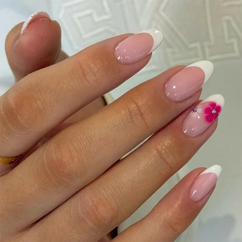 24pcs White French Press-On Nails – 3D Bowknot Design, Full Cover Wearable Set for Women