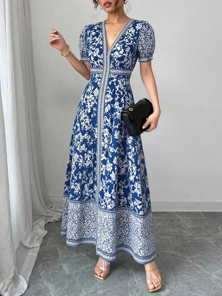 Women's Long Graphic Print Summer Dress – Vintage Style