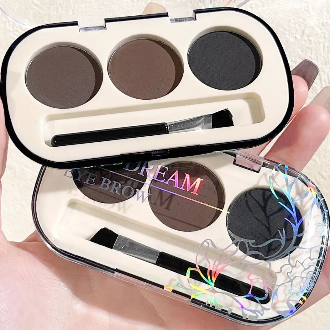 3-Color Waterproof Brow Powder Palette with Brush – Natural Color, Long-Lasting, Sweatproof