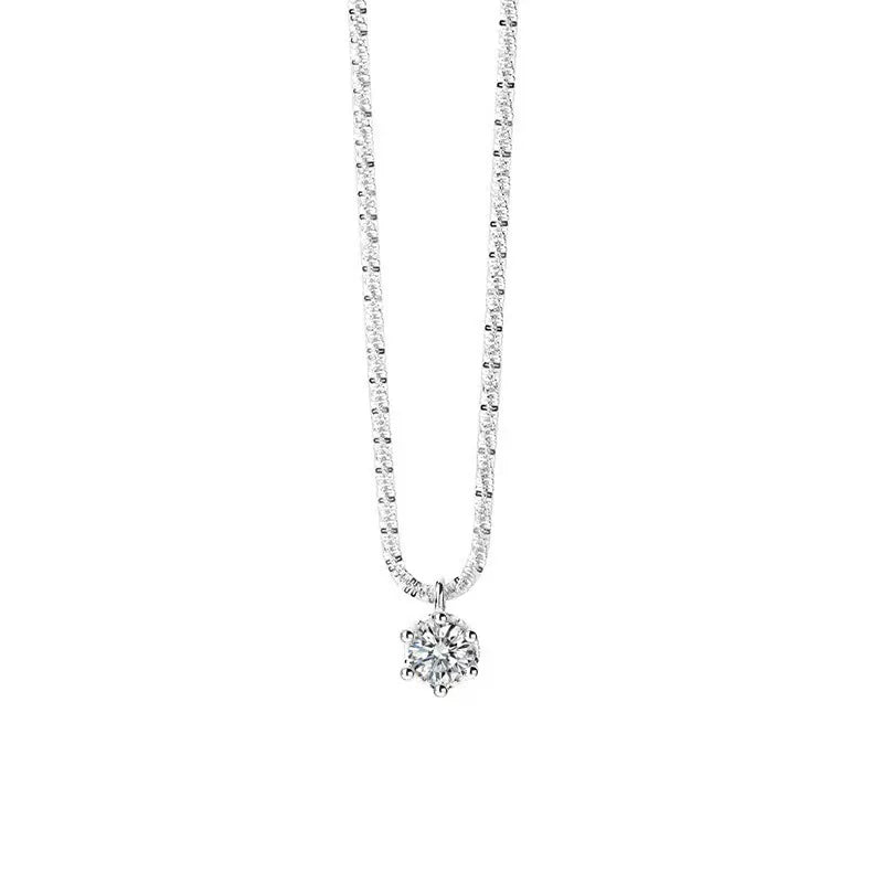 Elegant Moissanite Solitaire Pendant Necklace – 925 Sterling Silver with Dazzling Round Cut Stone (0.5–2CT)