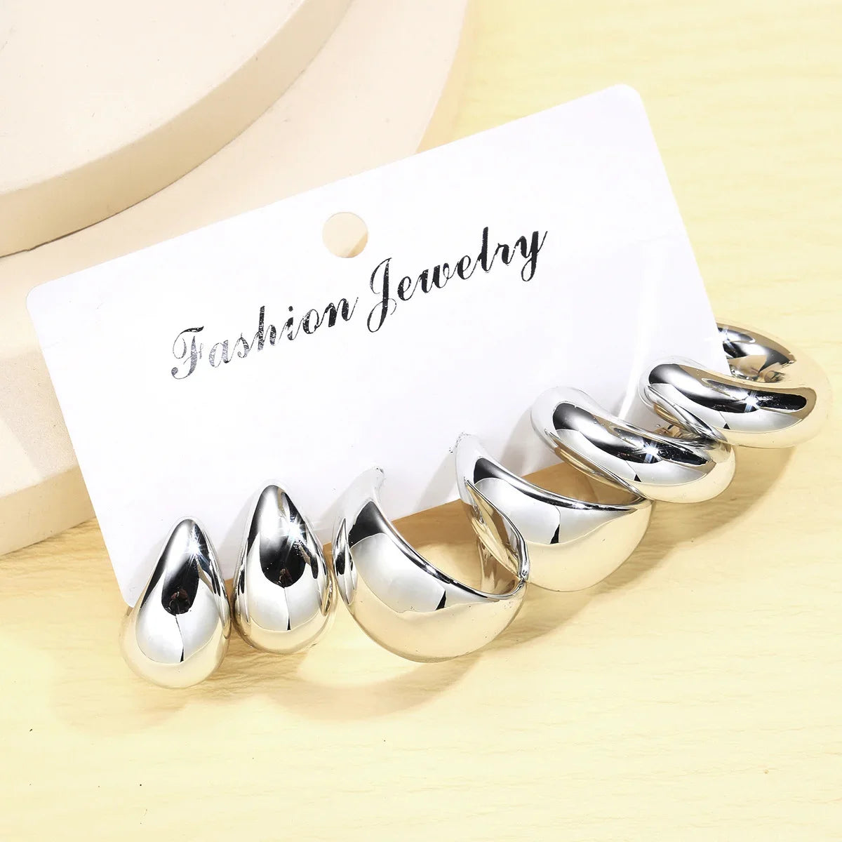 6-Piece Gold-Plated Waterdrop Hoop Earring Set – Chunky Minimalist Design for Women