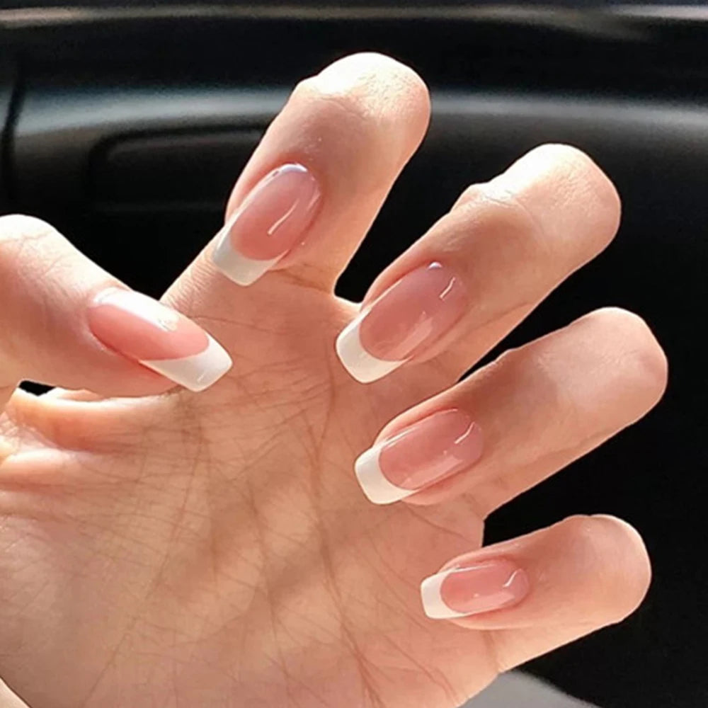 24pcs White French Press-On Nails – 3D Bowknot Design, Full Cover Wearable Set for Women