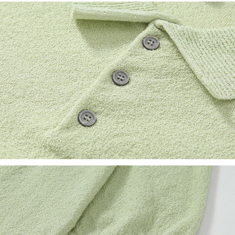 Men's Vintage-Inspired Knit Polo – Soft Weave, Lapel Collar, Smart Casual Fit
