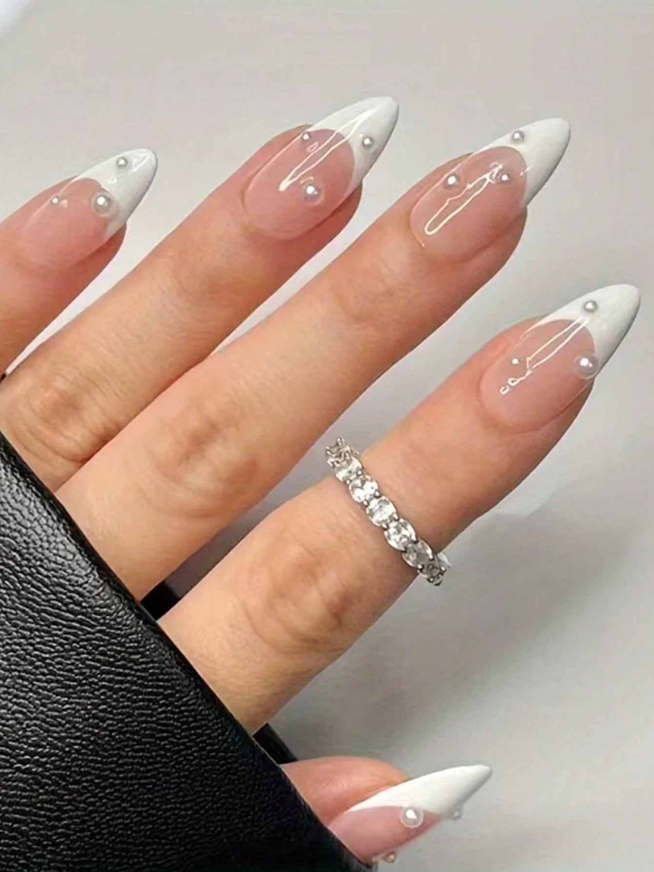 24pcs Medium Stiletto Press-On Nails – Pink Bowknot Fingertip Design, Full Cover Set