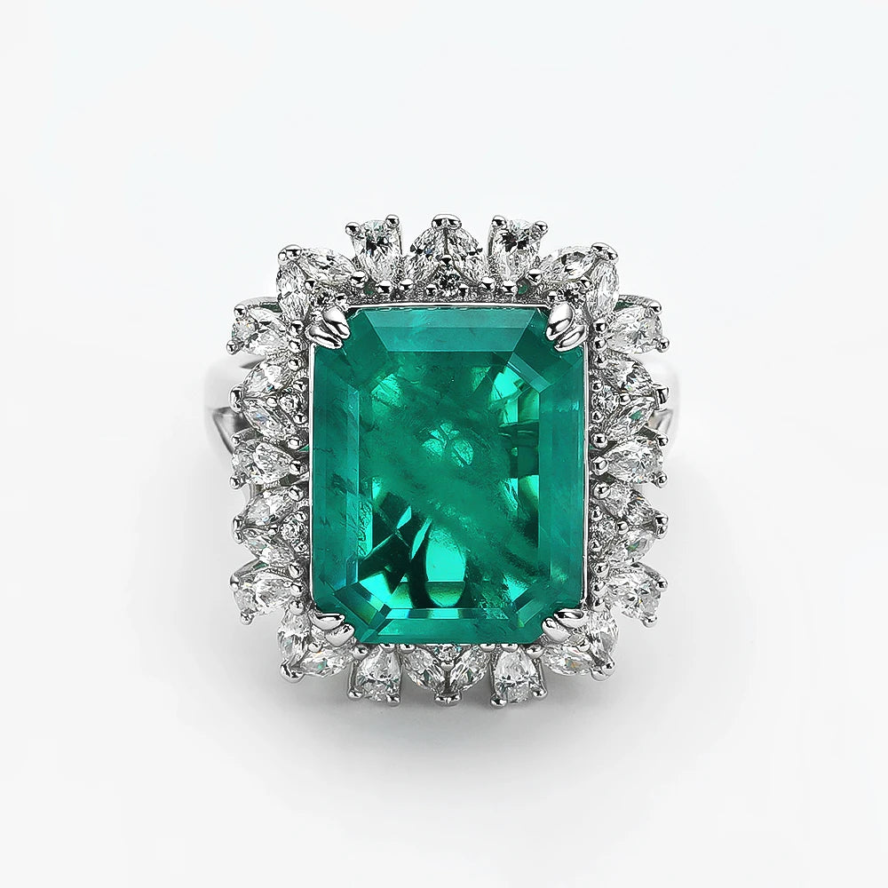 925 Sterling Silver Green Emerald-Cut Zircon Ring | Elegant Cocktail Jewelry for Women