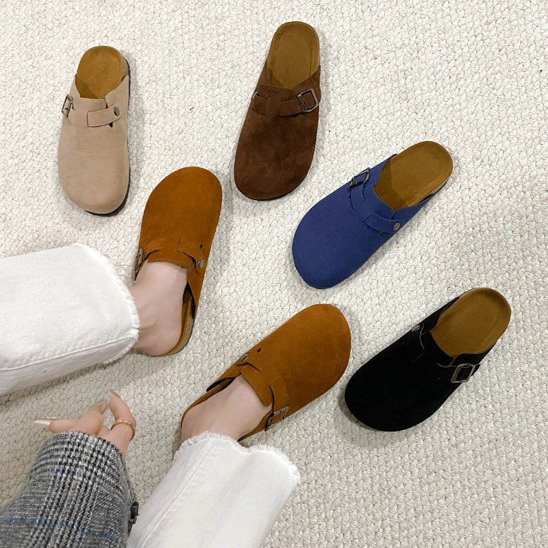 Classic Suede Mules & Clogs – Arch Support Cork Insole, Unisex Indoor/Outdoor Slides