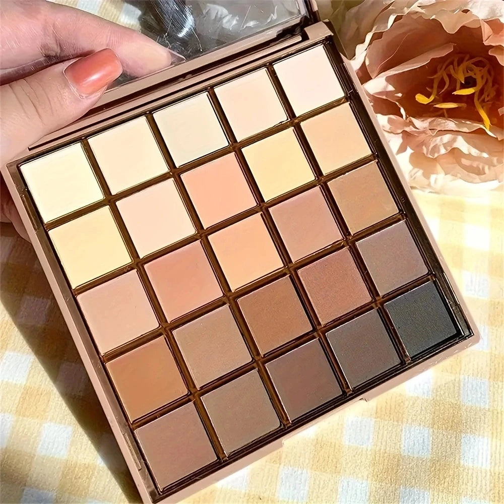 25-Color Neutral Eyeshadow Palette – Earthy Gray, Brown & Coffee Tones, Versatile for Day-to-Night Looks