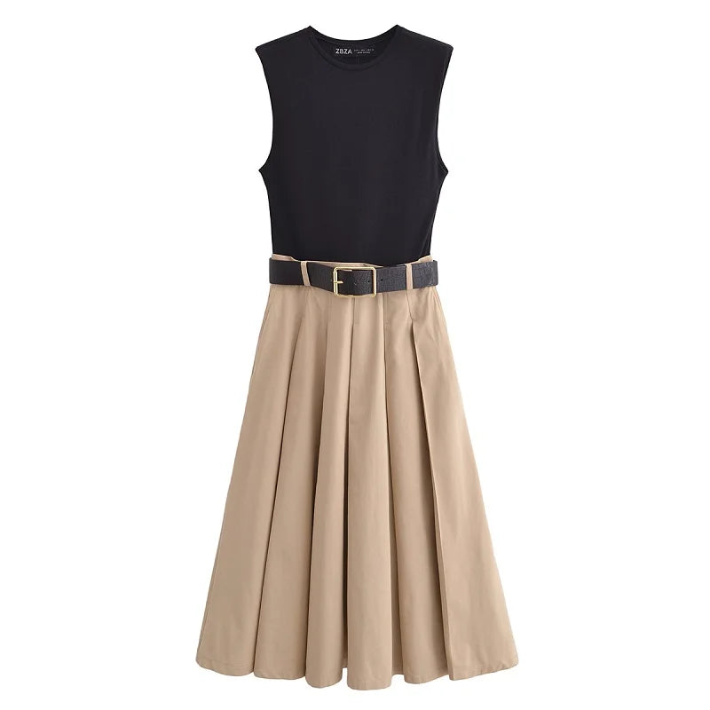 leeveless Pleated Midi Dress – MUJER Women