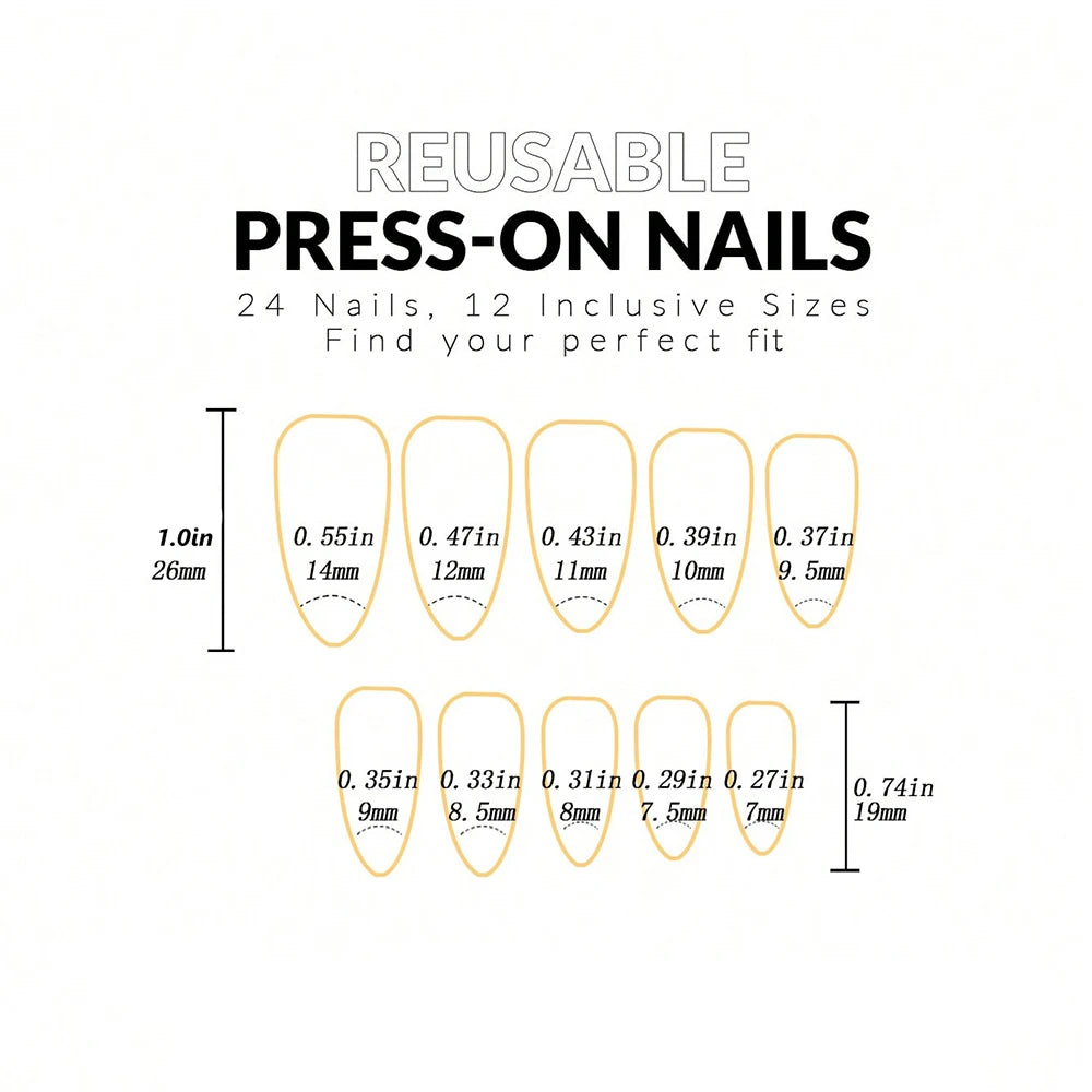 24pcs Almond Press–On Nails – Wine Red High Saturation, Korean Style for Valentine’s Day
