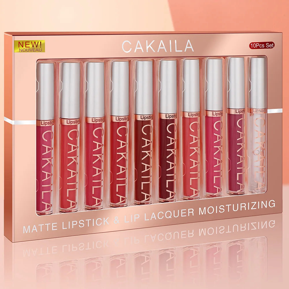 10-Piece Velvet Nude Lip Gloss & Lipstick Set – Waterproof, Long-Wear Moist Tint, Elegant Matte Finish