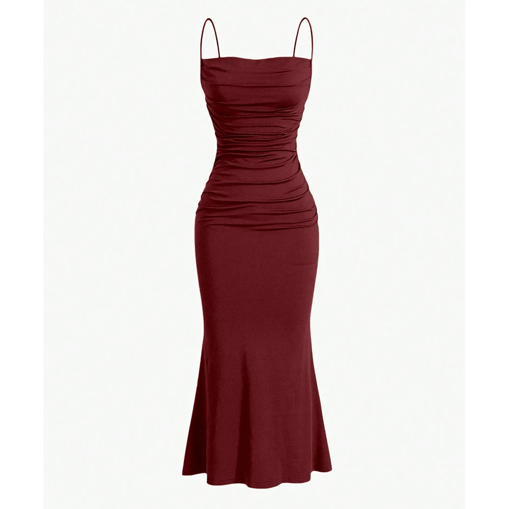 Mia Muse Women's Maxi Party Dress – Spaghetti Strap, Elegant Slim Fit, Multi-Color