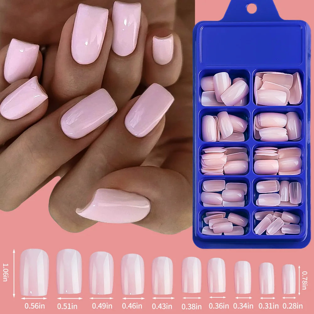 100pcs White Medium Square Press-On Nails – Full Cover Acrylic-Look False Tips, 10 Size Nail Decoration Set