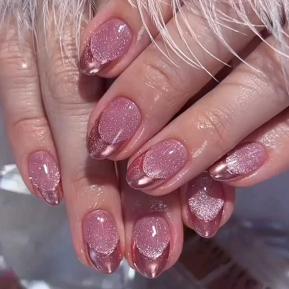 24pcs Long Almond French Tip Press-On Nails – Simple Full Cover Design