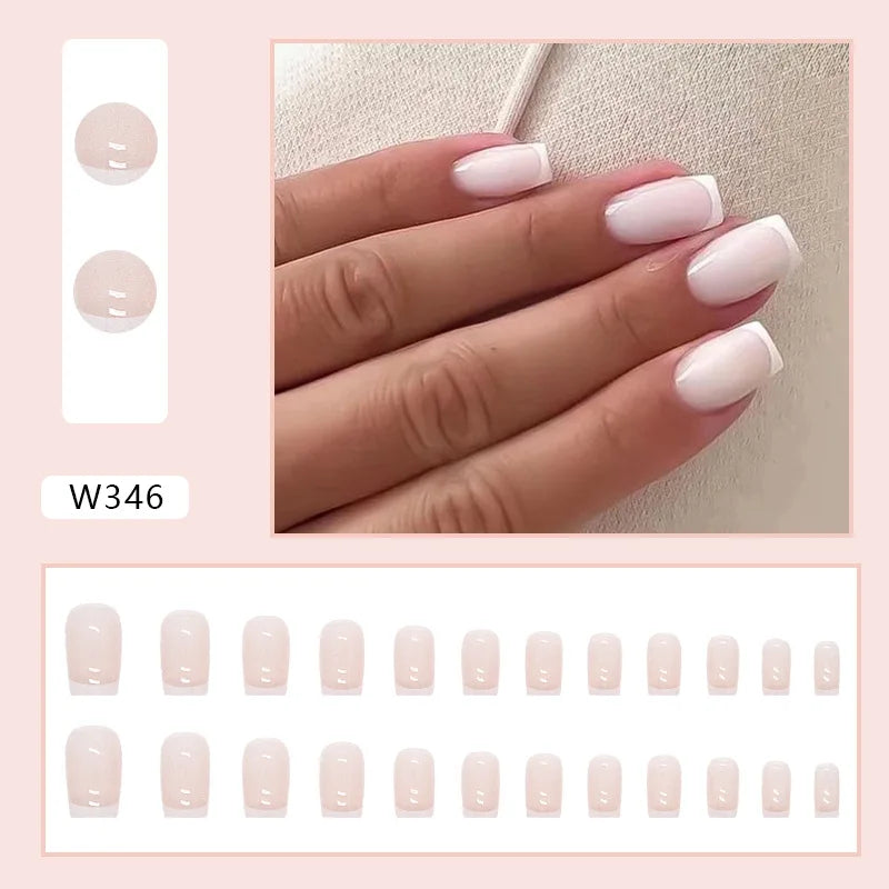 24pcs Pink Gradient Press-On Nails – Yellow Flower Design, Glossy Finish, Reusable Full Cover