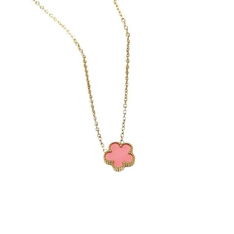 Elegant Five-Leaf Clover Pendant Necklace – Polished Stainless Steel, Symbol of Timeless Luck