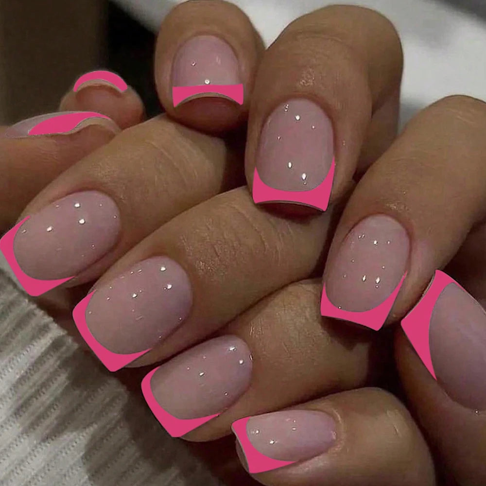 24pcs Square Press–On Nails – White French Tips with Cute Bride Heart Design, Y2K Style