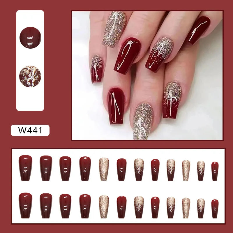 24pcs Pink Gradient Press-On Nails – Yellow Flower Design, Glossy Finish, Reusable Full Cover