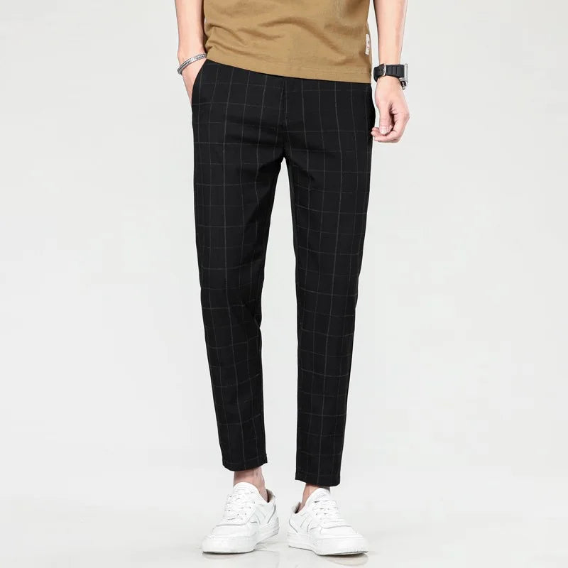 Men’s Slim-Fit Checkered Pants – Business Casual Elegance