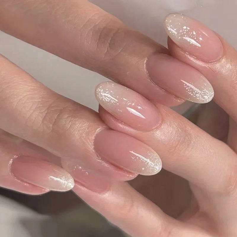 24pcs Long Almond French Tip Press-On Nails – Simple Full Cover Design