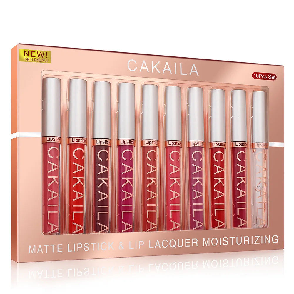 10-Piece Velvet Nude Lip Gloss & Lipstick Set – Waterproof, Long-Wear Moist Tint, Elegant Matte Finish