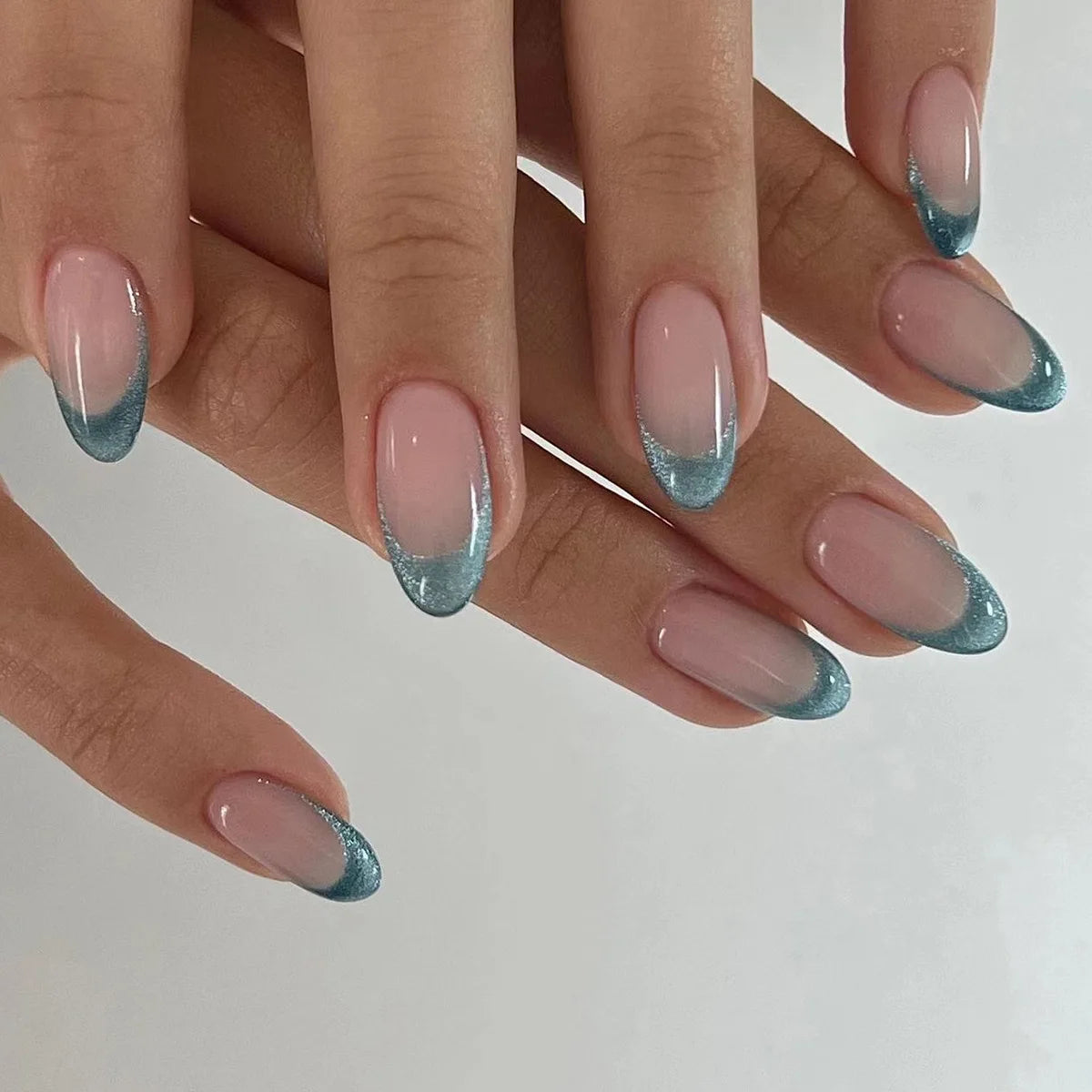 24pcs Long Almond French Tip Press-On Nails – Simple Full Cover Design