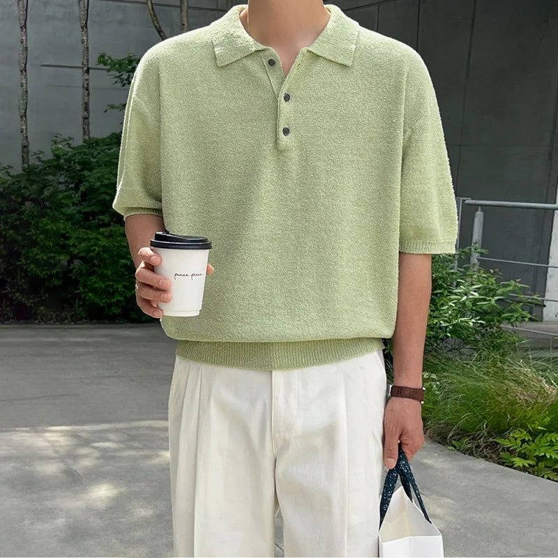 Men's Vintage-Inspired Knit Polo – Soft Weave, Lapel Collar, Smart Casual Fit