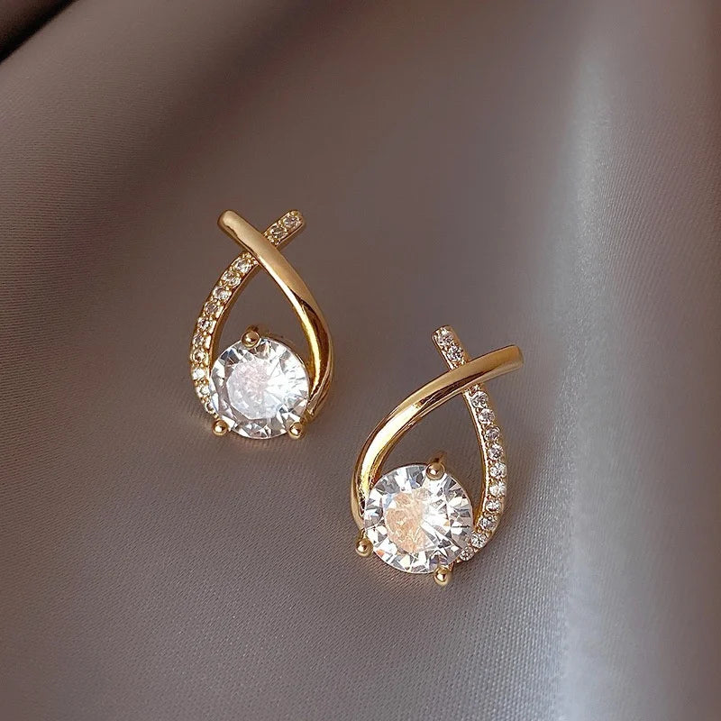 Elegant Cross Stud Earrings – Crystal Accents, Korean Style Fashion Jewelry for Women