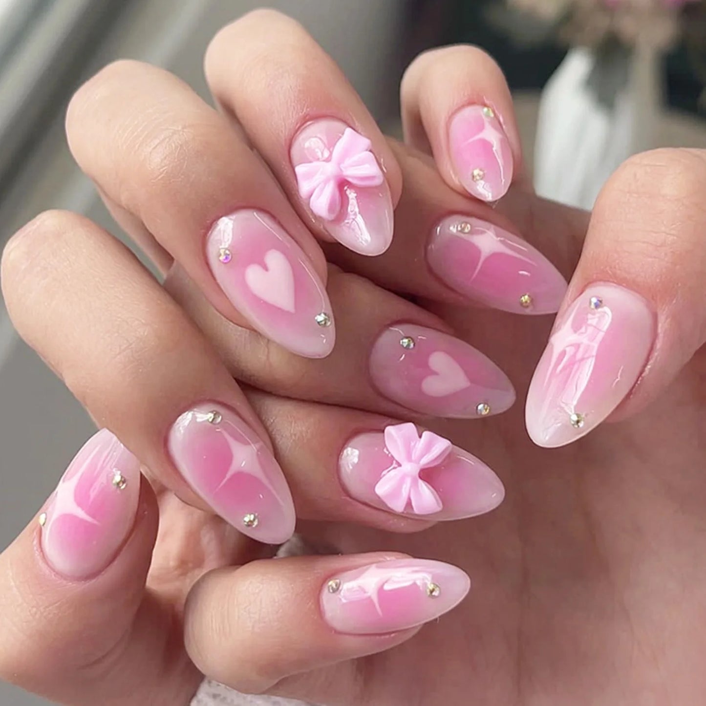 24pcs White French Press-On Nails – 3D Bowknot Design, Full Cover Wearable Set for Women
