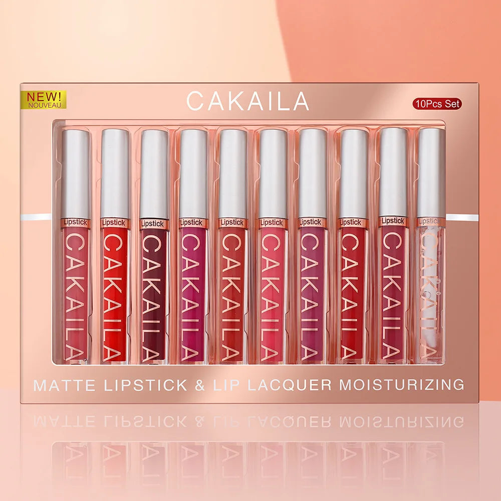 10-Piece Velvet Nude Lip Gloss & Lipstick Set – Waterproof, Long-Wear Moist Tint, Elegant Matte Finish
