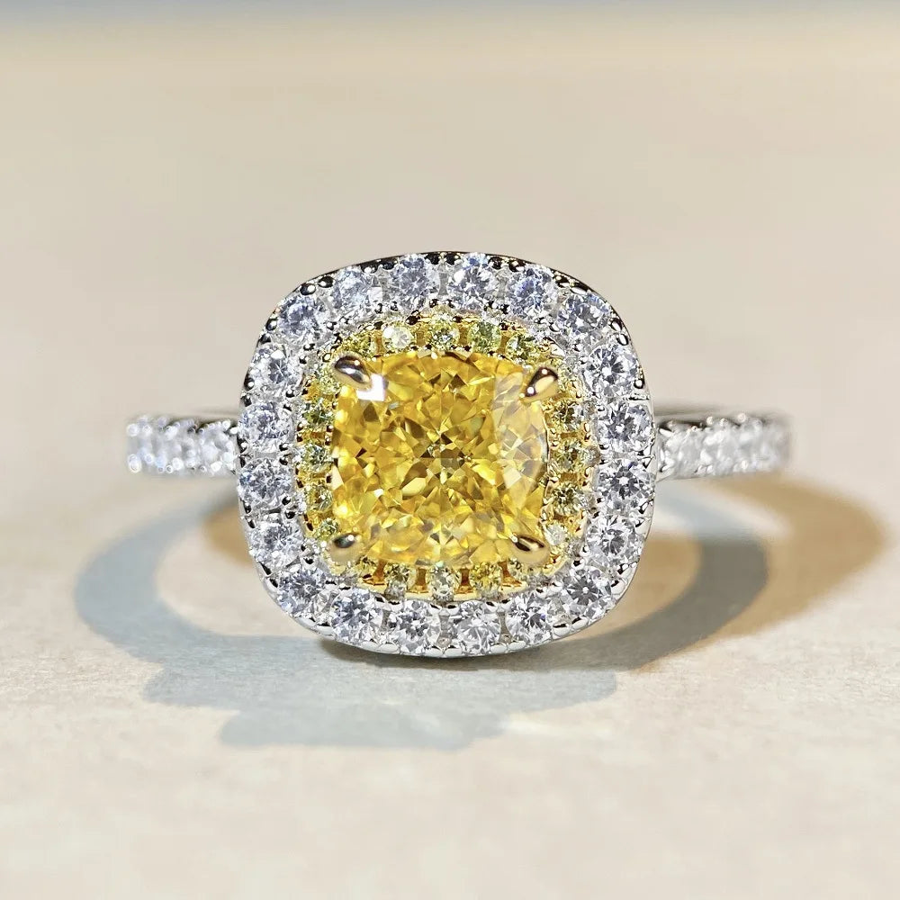 Exquisite PT950 Platinum Ring for Women – Pink Ice Square Center with Full Pavé Diamond Setting