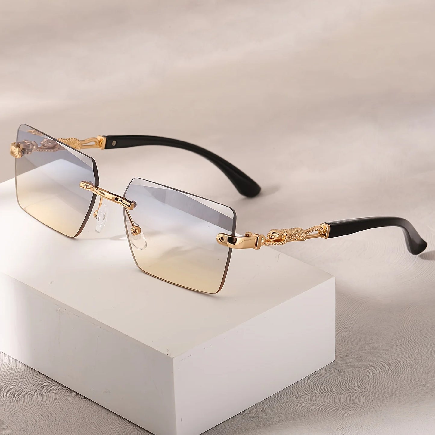 Classic Small Rectangle Sunglasses – Sleek Rimless Design for Beach and Travel