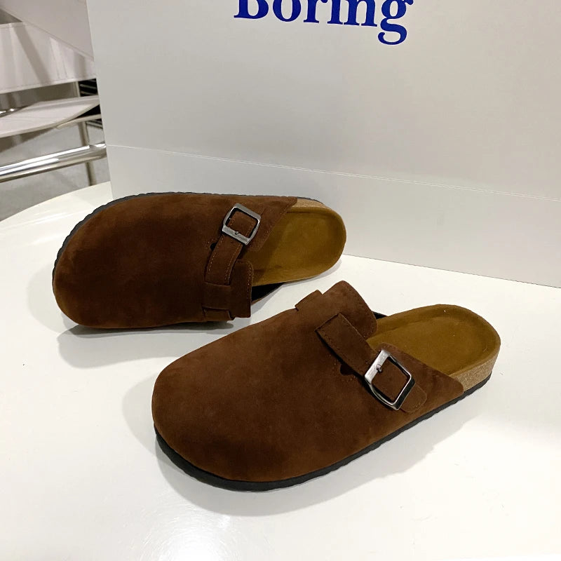 Classic Suede Mules & Clogs – Arch Support Cork Insole, Unisex Indoor/Outdoor Slides