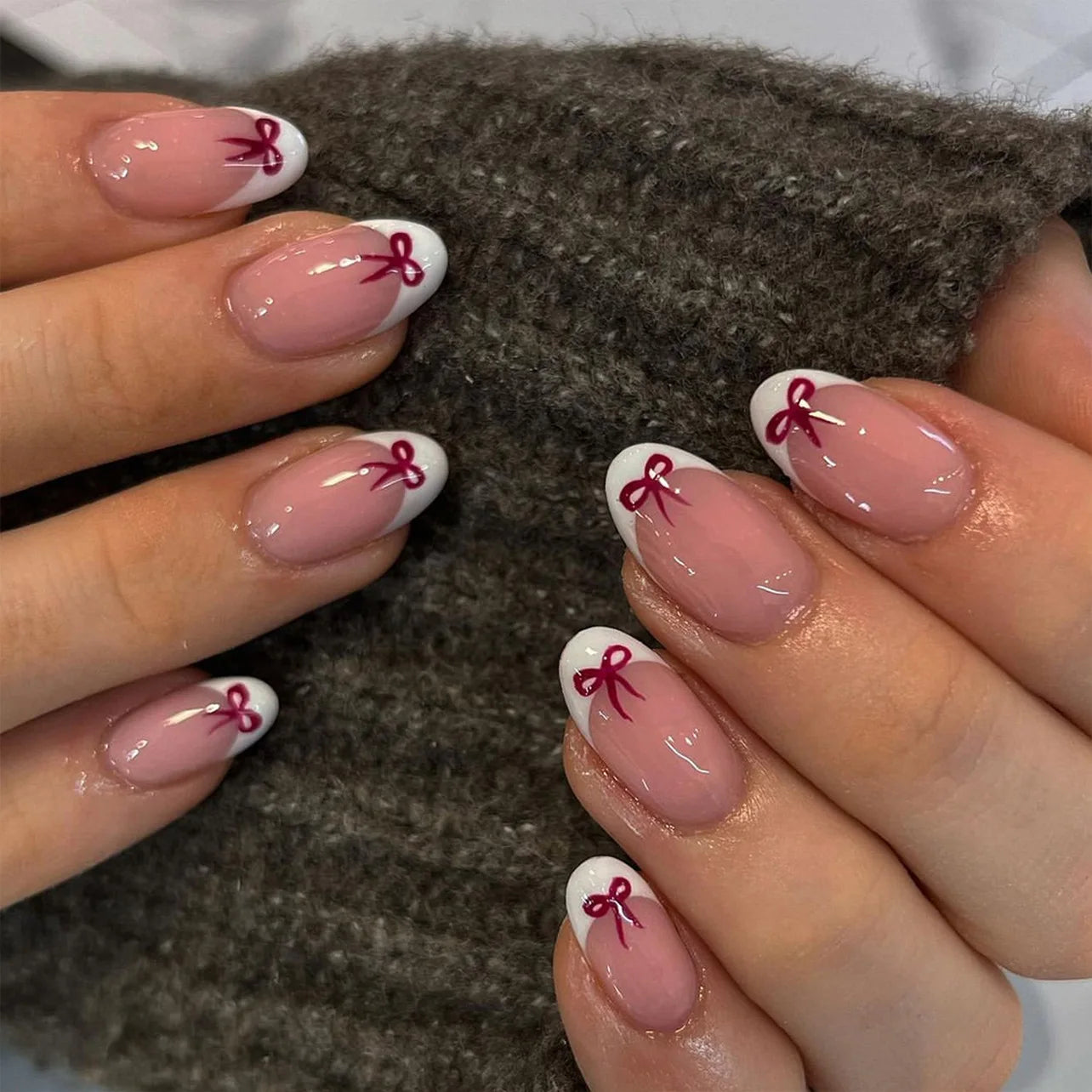 24pcs Long Almond French Tip Press-On Nails – Simple Full Cover Design
