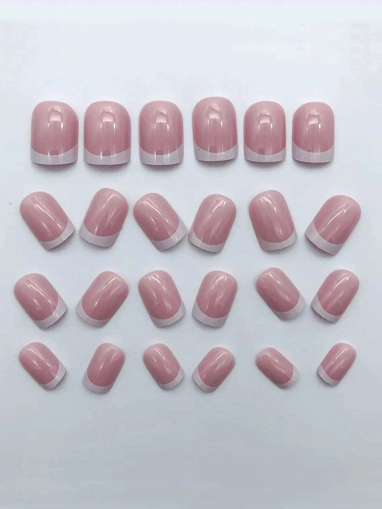 24pcs Square Press–On Nails – White French Tips with Cute Bride Heart Design, Y2K Style