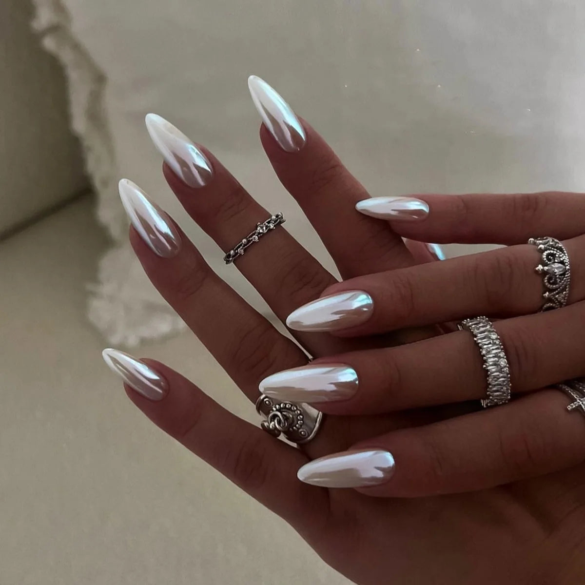 24pcs Long Almond French Tip Press-On Nails – Simple Full Cover Design