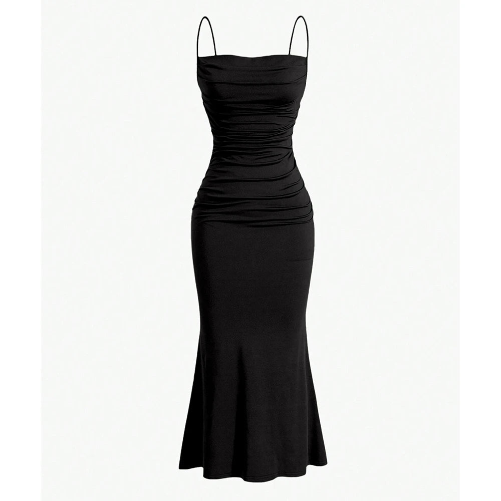 Mia Muse Women's Maxi Party Dress – Spaghetti Strap, Elegant Slim Fit, Multi-Color