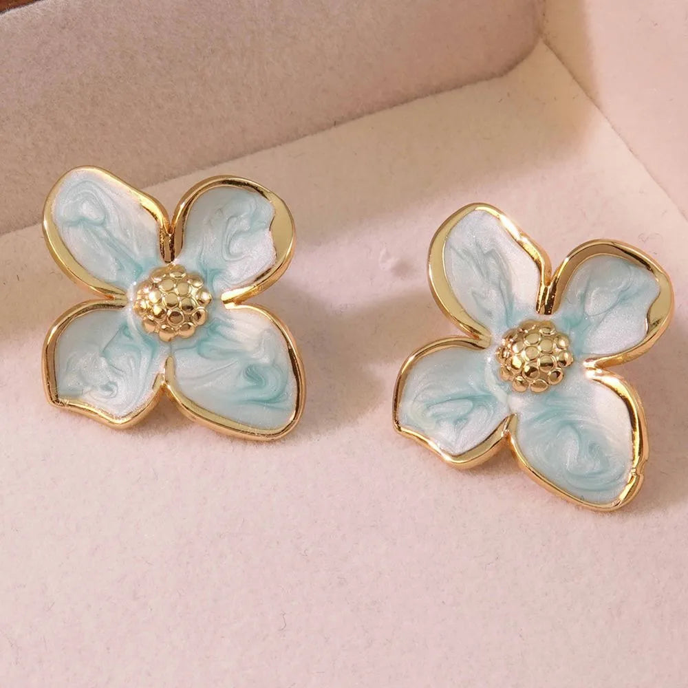 Cazador Flower Stud Earrings – 2-Piece Stainless Steel Set, Elegant Party & Wedding Jewelry