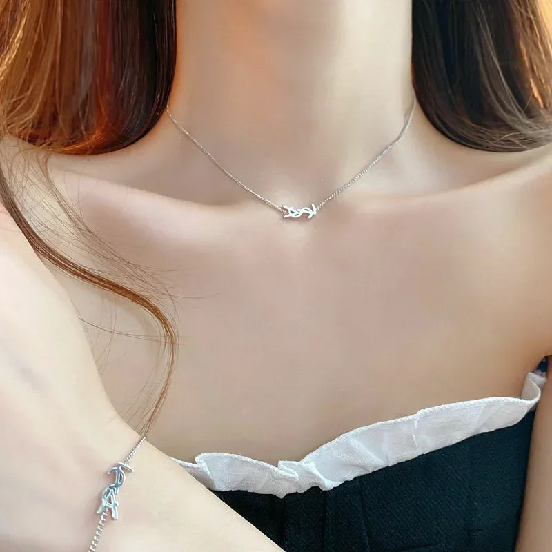 Metal Letter Necklace, Bracelet & Stud Earring Set – Sleek Minimalist Style
