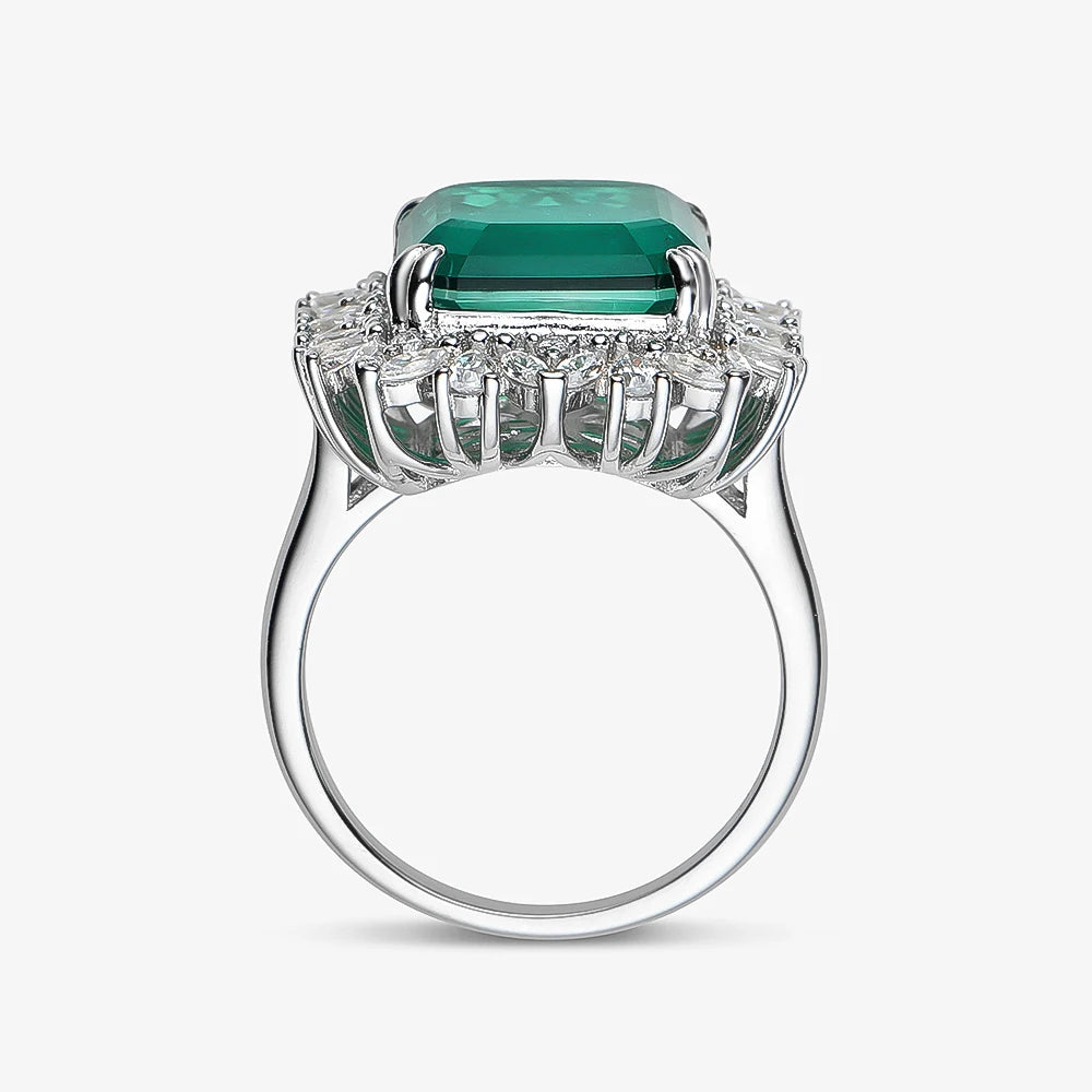 925 Sterling Silver Green Emerald-Cut Zircon Ring | Elegant Cocktail Jewelry for Women