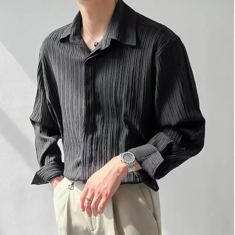Trendy Striped Long-Sleeve Shirt – Modern Korean Fit