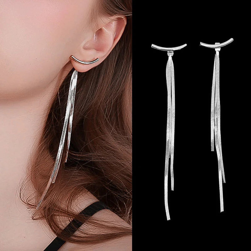 Crystal Leaf Long Tassel Earrings – Statement Gold-Tone Design, Elegant Gift Jewelry