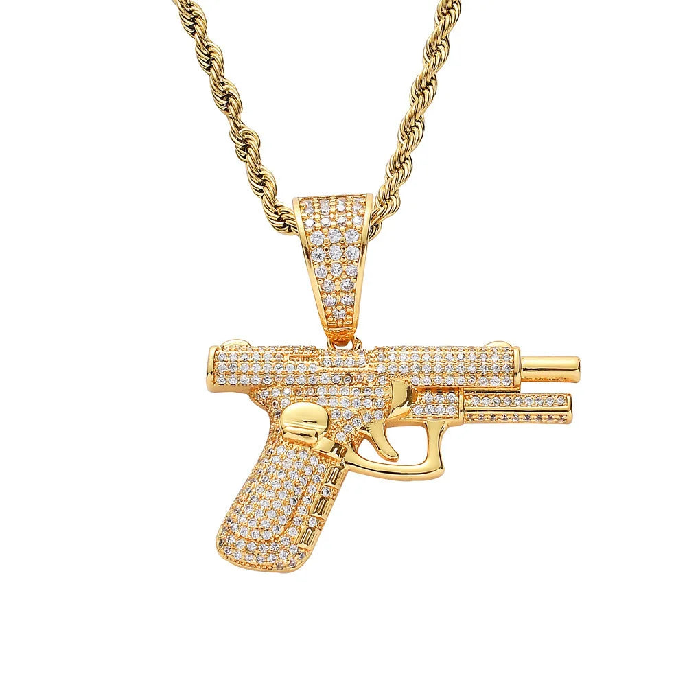 Men’s Gold Pistol Pendant Necklace – Premium Stainless Steel, Bold Urban Style