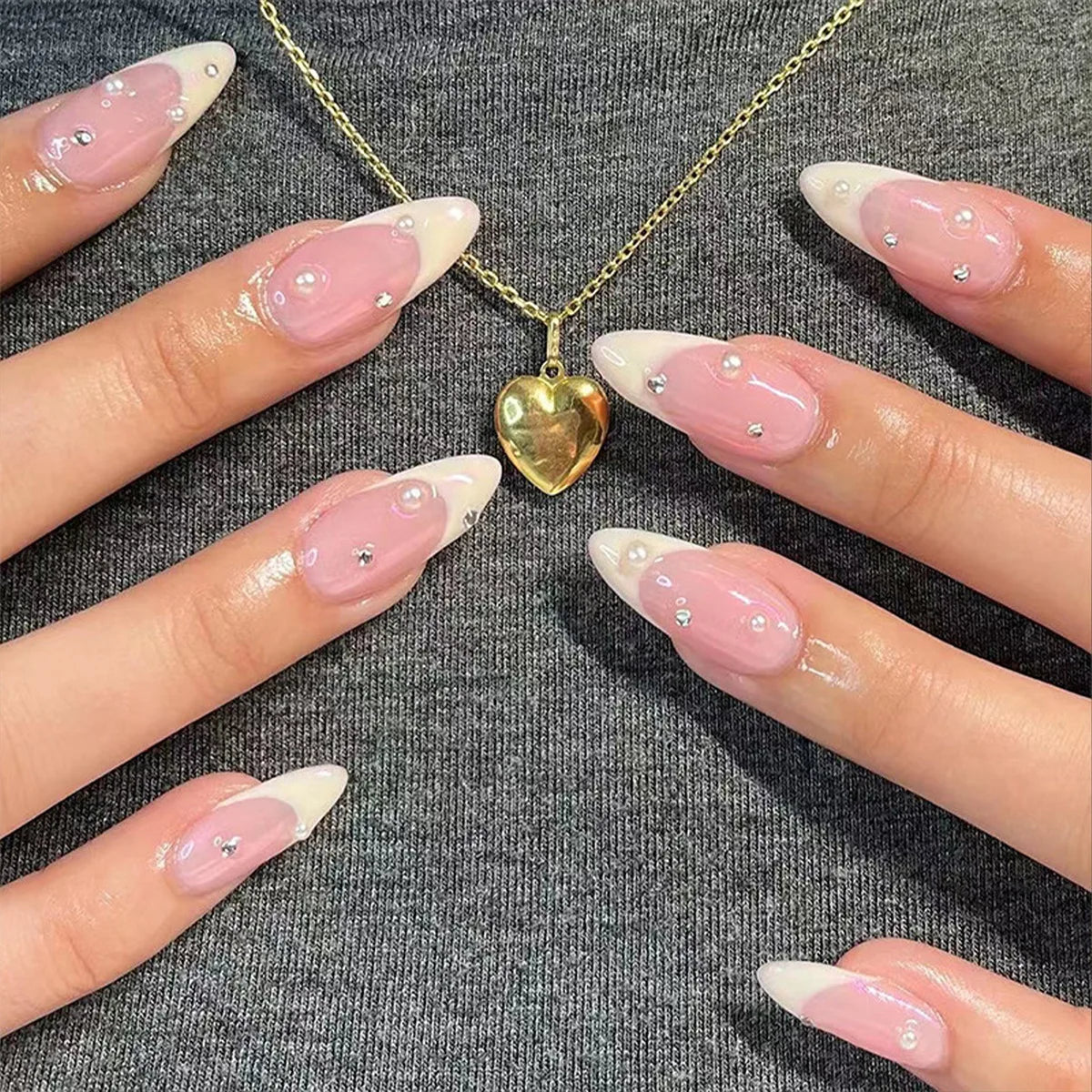 24pcs Long Almond French Tip Press-On Nails – Simple Full Cover Design