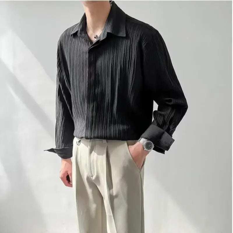 Trendy Striped Long-Sleeve Shirt – Modern Korean Fit
