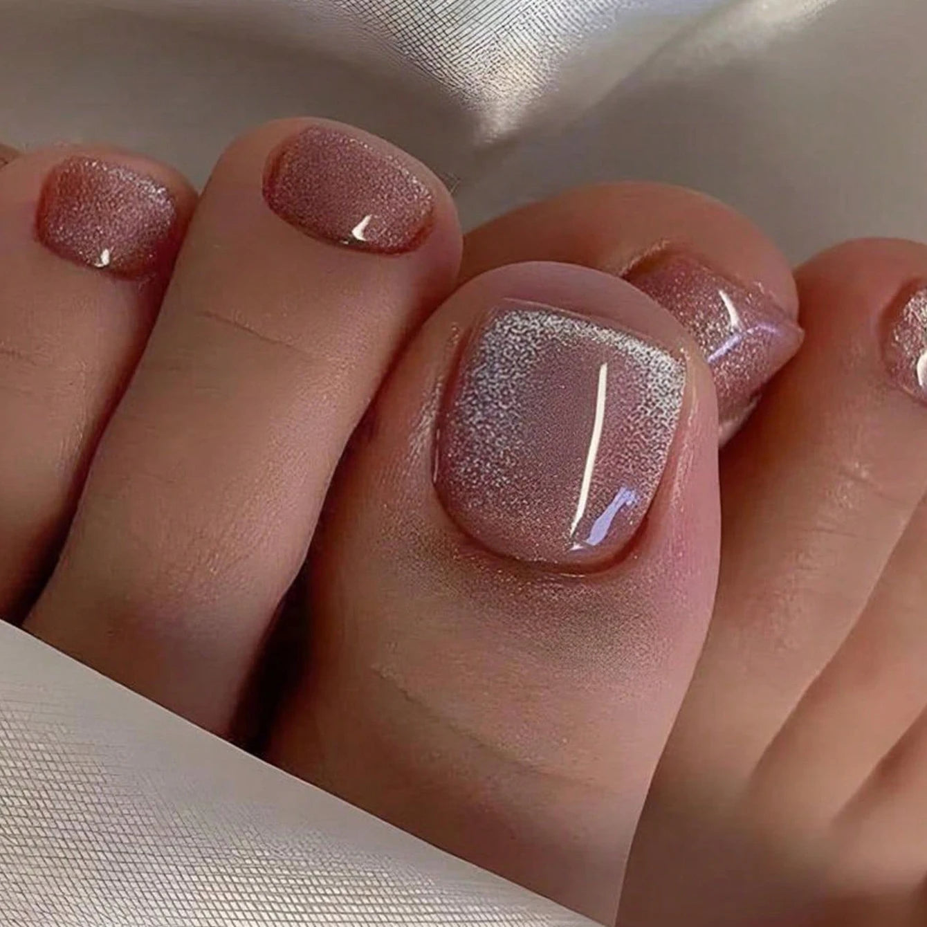 24pcs Nude French Tip Press-On Toe Nails – Square Shape, Glossy Finish